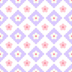 Abstract seamless pattern with flowers. Retro checkered background. Vector texture for print, textile, fabric.