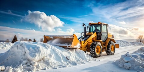 Bulldozer removing snow after a snowstorm Generative AI