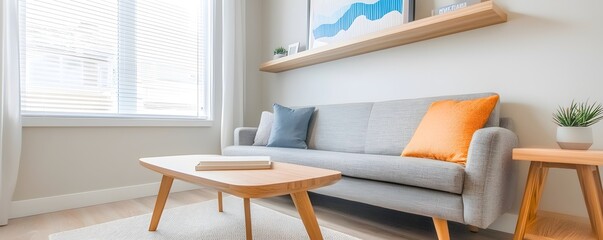 Modern Living Room Upgrade - Stylish Custom Shelving Insulation Enhancements and Bold Mural Design for Functional Home Dcor