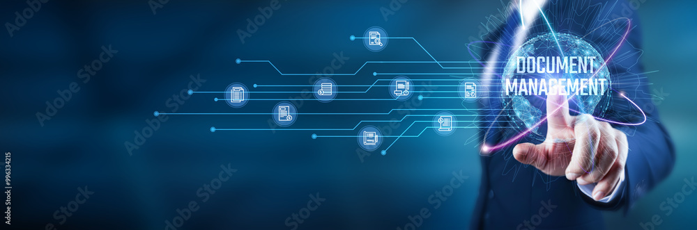 Poster businessman touch on various aspects of document management, including organization, security measur