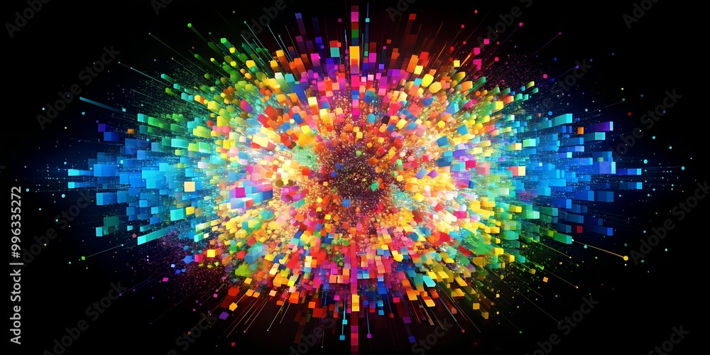 Aufkleber abstract explosion of colorful pixels in dark space ai-generated content