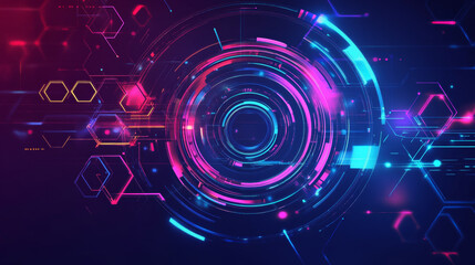 Obraz premium Virtual 3D elements featuring circles, hexagons, triangles, lines, squares, and rectangles. A modern logo in cyberpunk style, designed for futuristic IT badges. Hi-tech design for banners, presented i