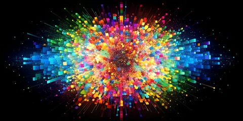 Abstract explosion of colorful pixels in dark space AI-Generated Content