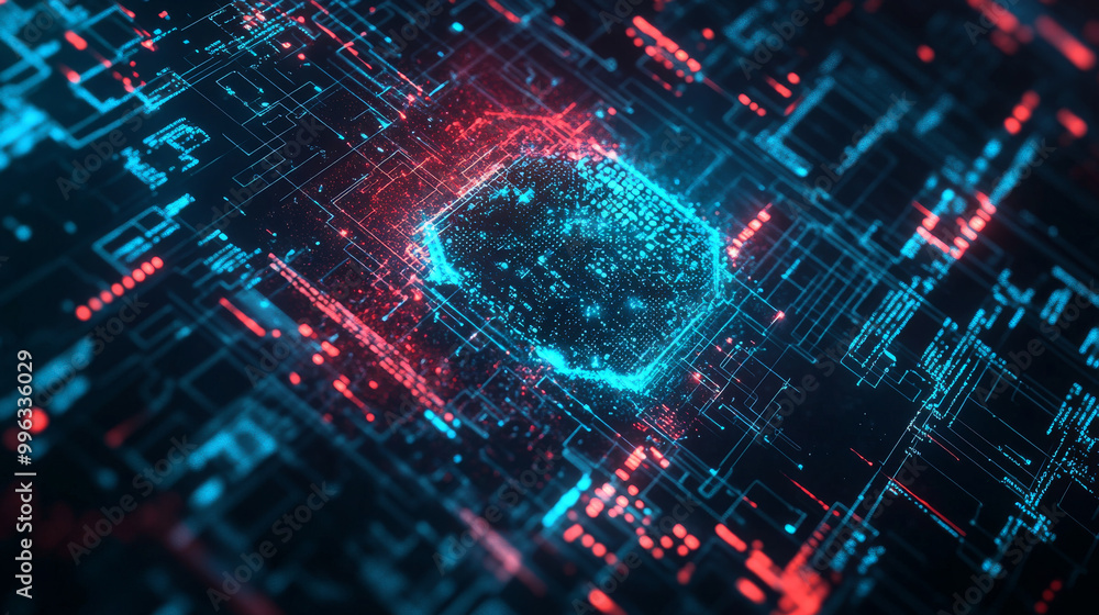 Poster artificial intelligence logo set against a futuristic technology background, featuring ai generative