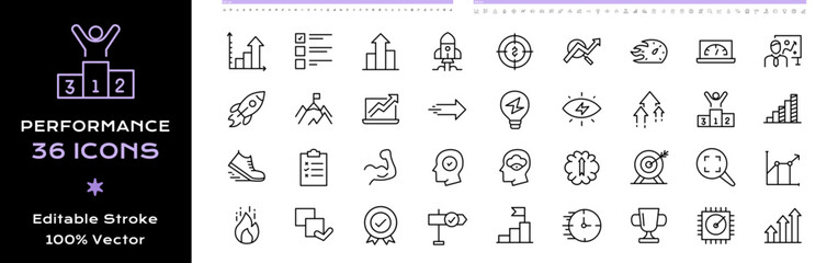 Business Performance line icons - editable stroke vector set for web design.