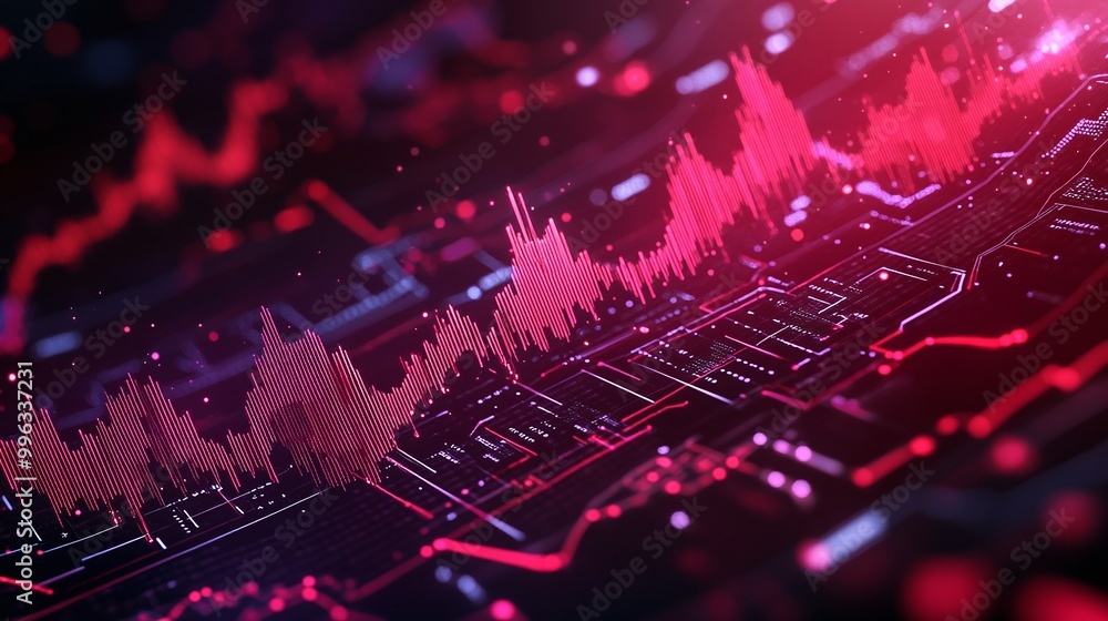 Poster abstract digital data visualization with vibrant colors and graphical elements representing analysis