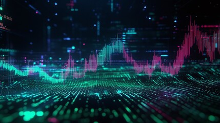 Abstract digital data visualization with vibrant colors and graph patterns, ideal for tech and finance themes.