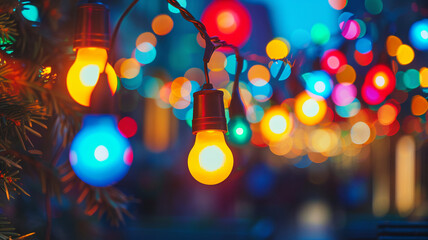 String of Colorful Christmas Fairy Lights, Bright and Festive Decoration for conveying warmth, joy, and festive cheer