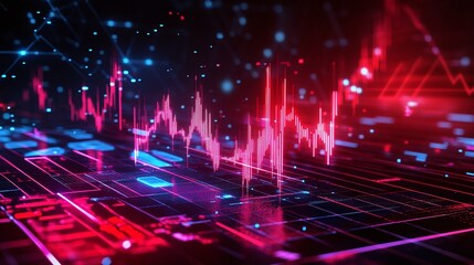 Abstract digital data visualization with vibrant lines and glowing elements in a futuristic setting.