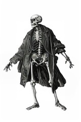 Skeleton wearing oversized trench coat