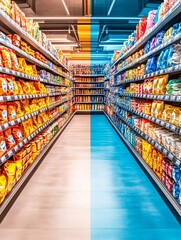 Fototapeta premium Supermarket Aisle with Warm and Cool Lighting.