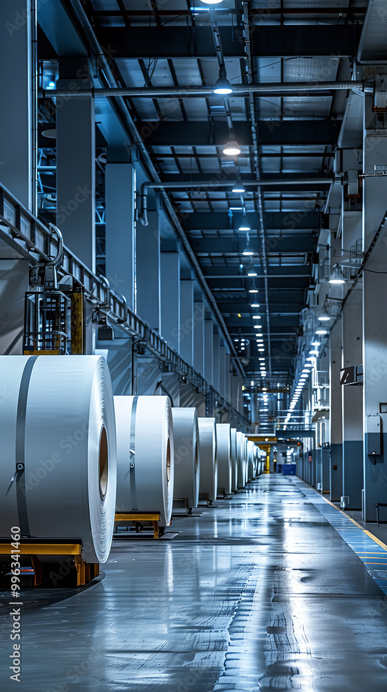 Canvas Prints Modern Industrial Paper Mill with Large Paper Rolls and Clean Setup  