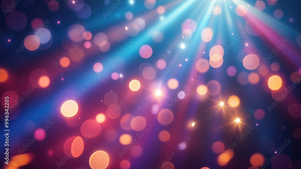 Poster a vibrant background featuring colorful chaotic projector lights and bokeh effects.