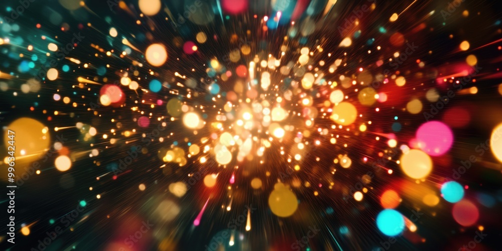 Aufkleber a vibrant background of chaotic projector lights creating a colorful burst effect.