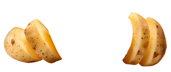 Sliced potato isolated on transparent background. Full depth of field