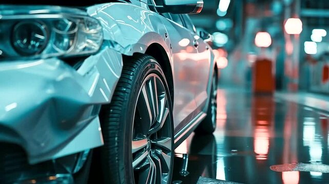 A close-up of a car's damaged bumper being repaired, with the clear, detailed text of an insurance policy in the foreground, representing financial protection during accidents