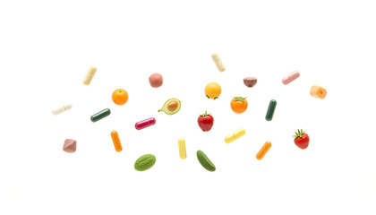 Colorful vitamin mineral drugs icons floating
