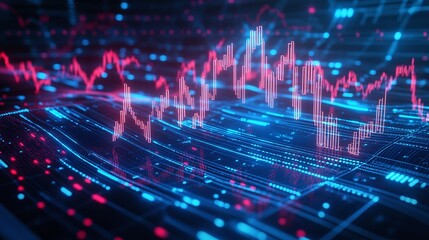 Abstract digital financial data analysis with colorful graphs and charts on a futuristic interface.