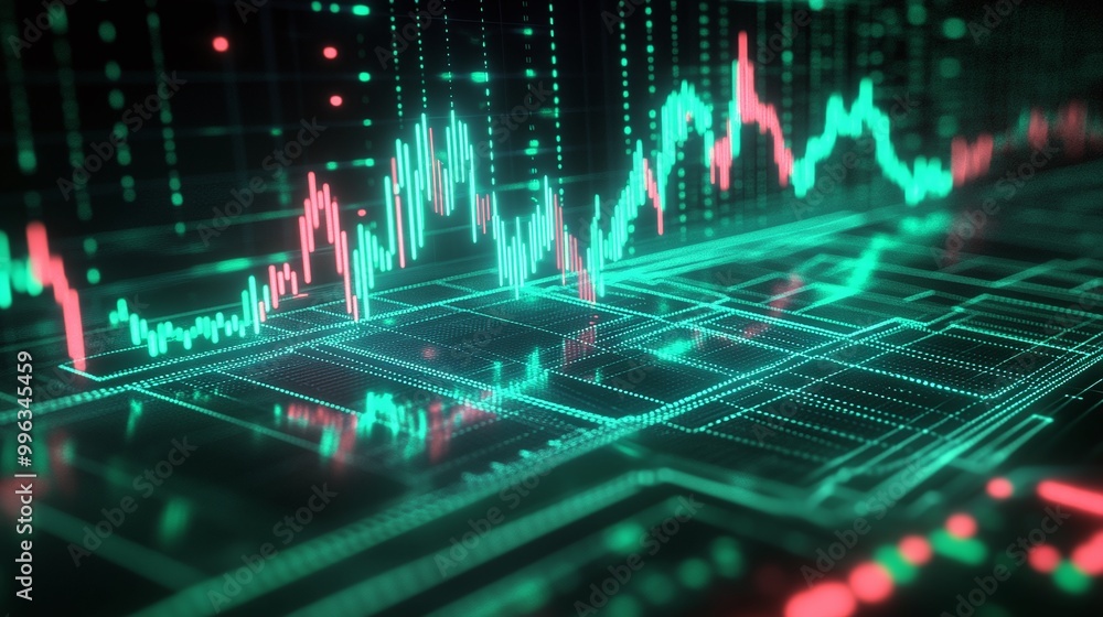 Aufkleber abstract digital financial data graph with green and red lines on a dark background, representing tr