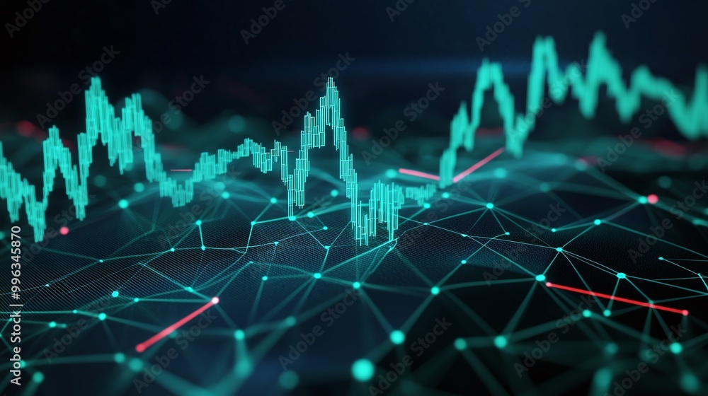 Poster abstract digital financial data visualization, representing market trends and analytics with connect