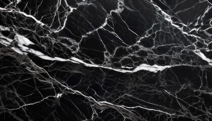 Luxurious Black Marble with White Veining. High-Contrast Polished Surface Featuring Intricate Natural Streaks, Ideal for Interior Design, Architecture, and Artistic Backgrounds