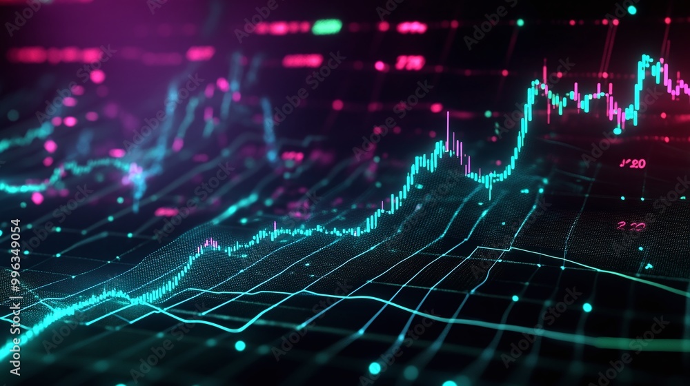 Aufkleber abstract digital financial graph with glowing lines and data trends on a dark background.