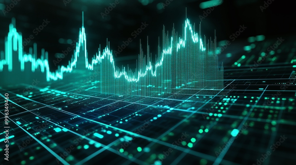 Poster abstract digital financial graph with glowing trends and data points representing market analysis an