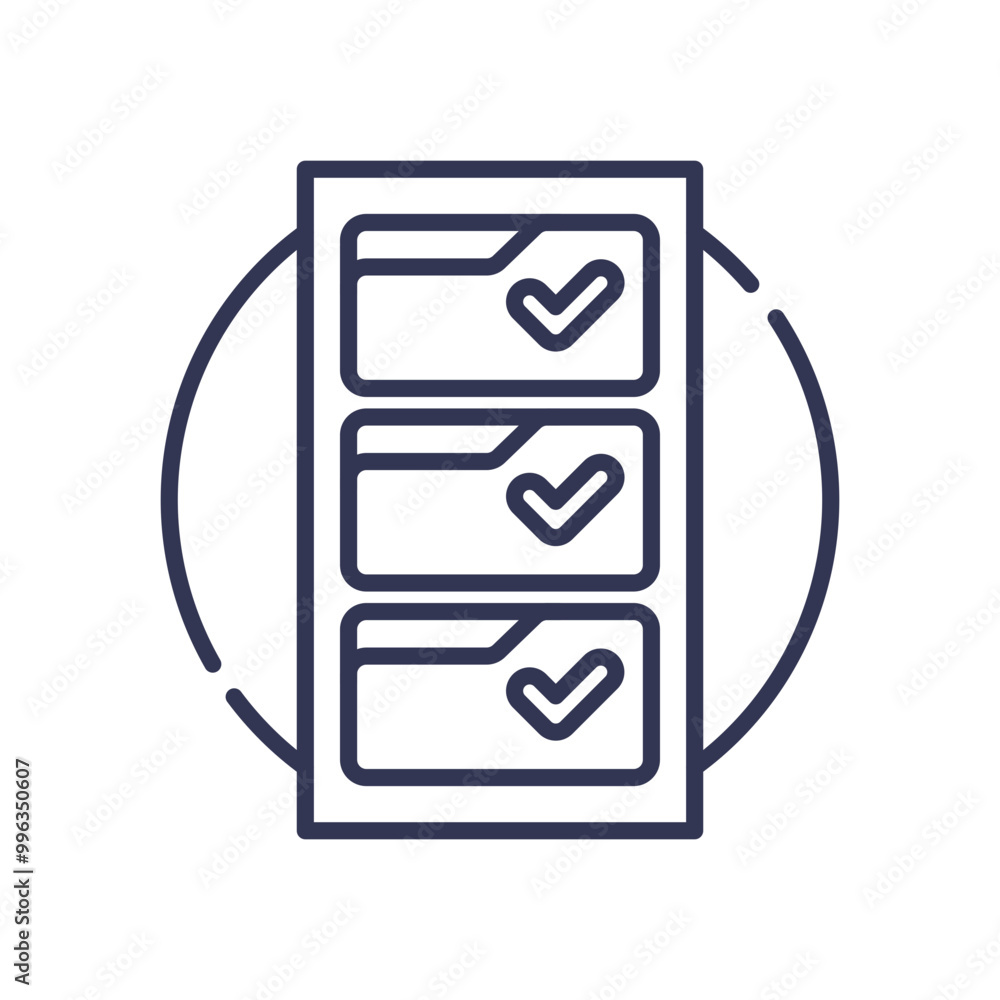 Poster illustration of organized storage with three labeled folders and checkmarks, symbolizing efficient f
