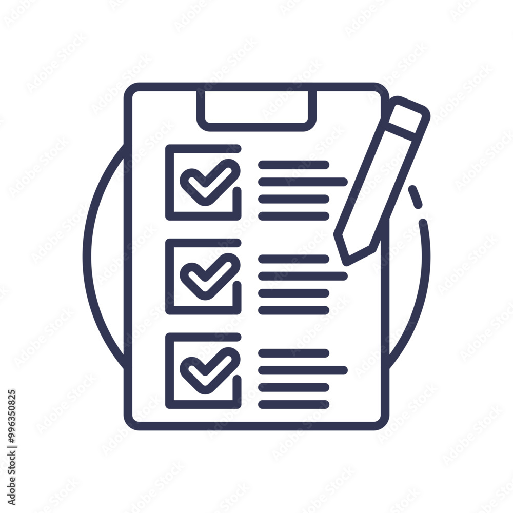 Aufkleber illustration of a checklist on a clipboard with a pencil, symbolizing organized documentation and ta