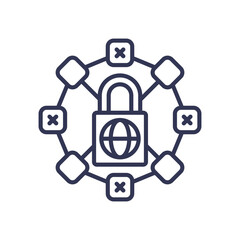 Illustration of secure data transmission with a padlock and interconnected nodes symbolizing network security.