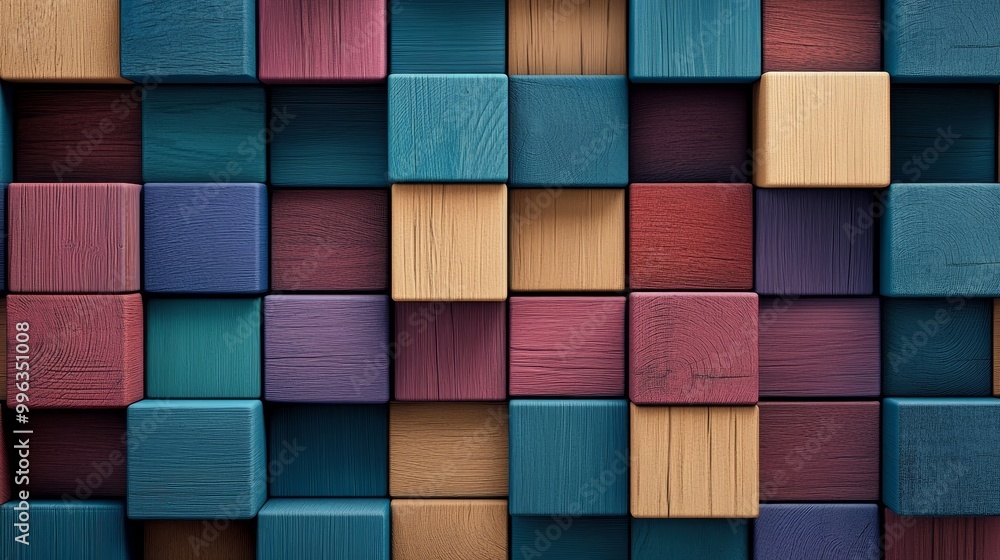 Poster the abstract background of cube blocks wall stacking design for cubic wallpaper background, multi-co