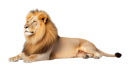 Majestic lion resting isolated on transparent background