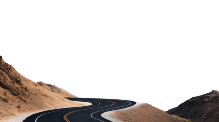 Winding mountain road highway isolated on transparent background