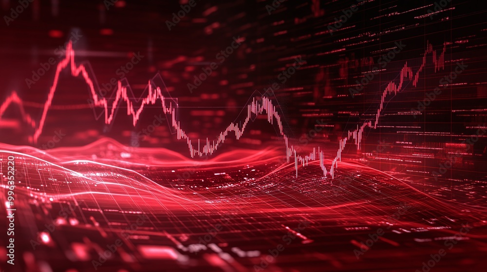 Poster abstract digital graph displaying upward trend in red tones, symbolizing growth and analysis in fina