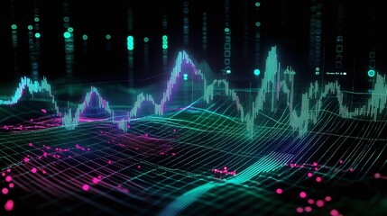 Abstract digital graph representation with colorful data points and lines, suitable for tech and finance themes.