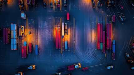 Logistics companies working at night at container cargo port