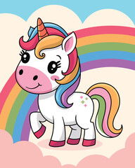 Cute Cartoon Rainbow Unicorn vector illustration
