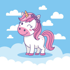 Cute Cartoon Rainbow Unicorn vector illustration Artwork