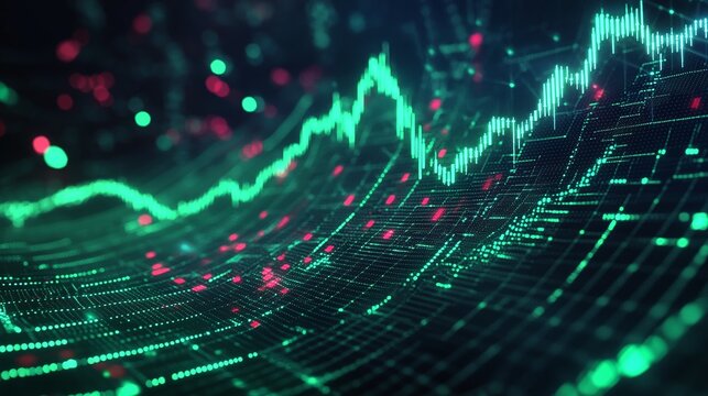 Abstract digital graph showing financial growth with vibrant colors and dynamic wave patterns.