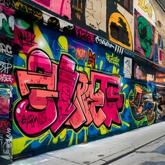 Urban Symphony. Expressive Graffiti Explosion on a Gritty City Alleyway Canvas of Colors and Street Art Culture.