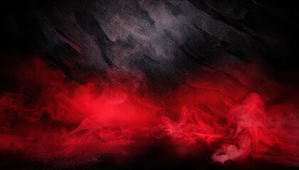 Abstract Red Smoke Rising Against a Dark Black Textured Background. Fiery, Dramatic Atmosphere Symbolizing Intensity, Mystery, and Danger in Bold Red and Black Hues