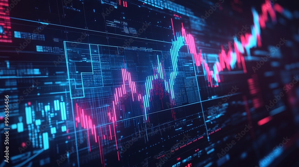 Aufkleber abstract digital graph with vibrant colors representing data analysis and financial trends against a