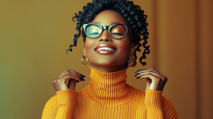 Joyful woman celebrating personal and professional success, radiating confidence and happiness