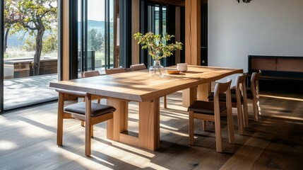Modern Wooden Dining Table and Chairs in Sunlit Room