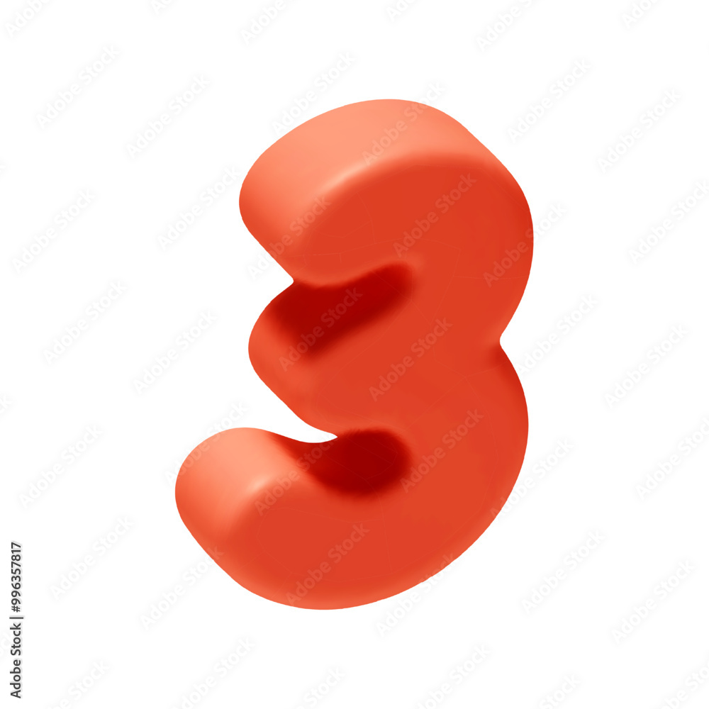 Poster voluminous number 3. three number sign red soft color. realistic 3d design in cartoon style. isolate