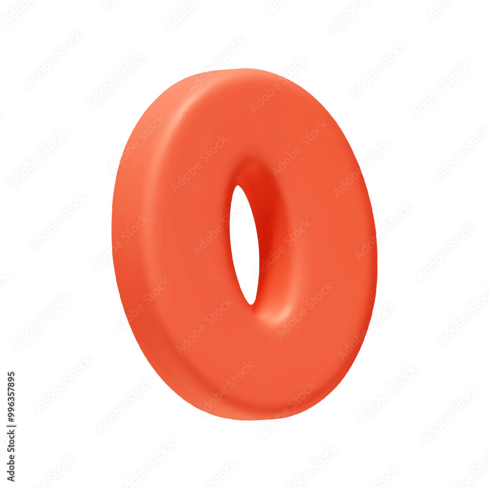 Poster Voluminous Number 0. Zero Number sign red soft color. Realistic 3d design in cartoon style. Isolated on white background. vector illustration