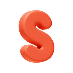 Voluminous letter S. letter sign red soft color. Realistic 3d design in cartoon style. Isolated on white background. vector illustration