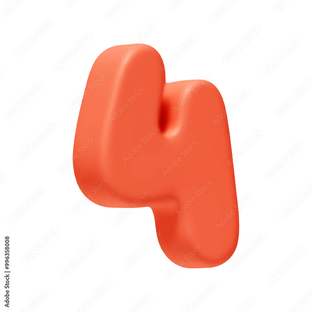 Aufkleber voluminous number 4. four number sign red soft color. realistic 3d design in cartoon style. isolated