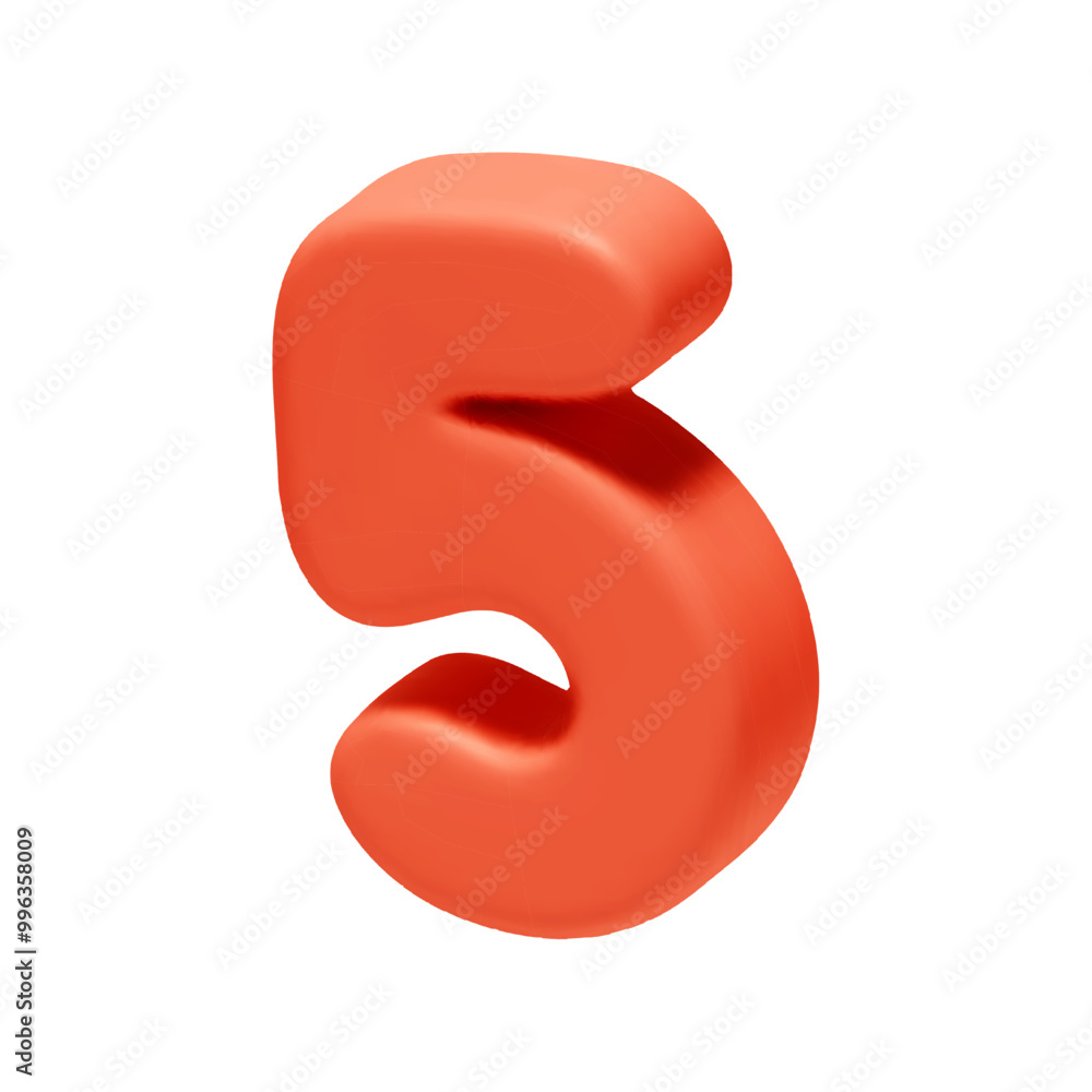 Poster voluminous number 5. five number sign red soft color. realistic 3d design in cartoon style. isolated
