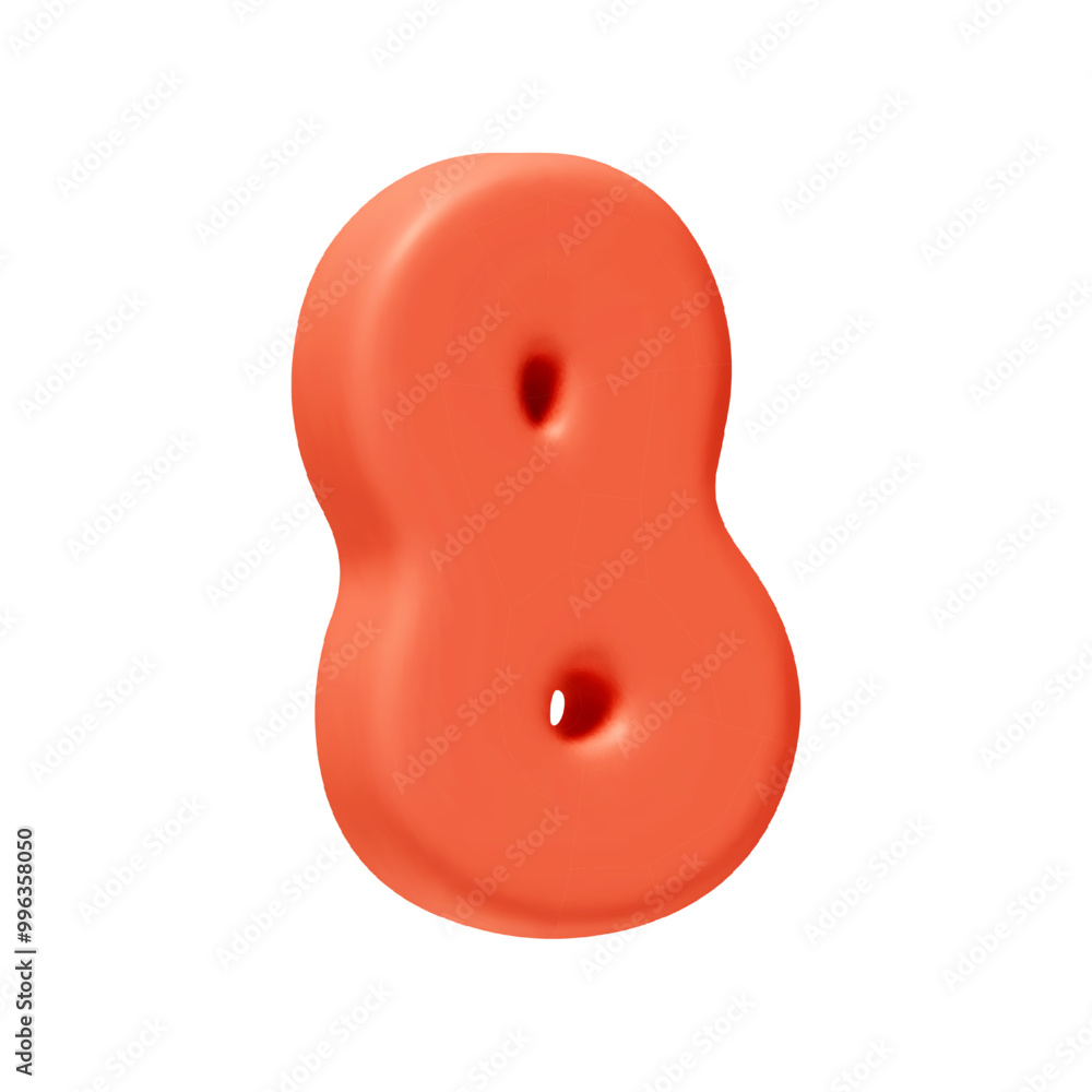 Poster voluminous number 8. eight number sign red soft color. realistic 3d design in cartoon style. isolate